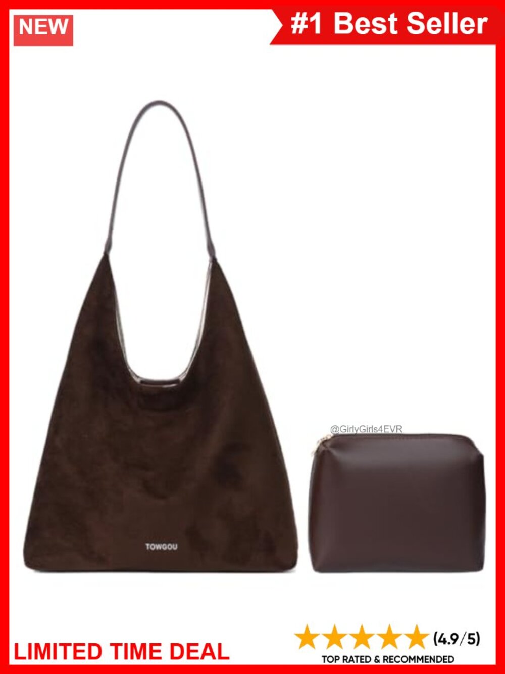 Suede Shoulder Bag Slouchy Hobo Tote Handbag for Women